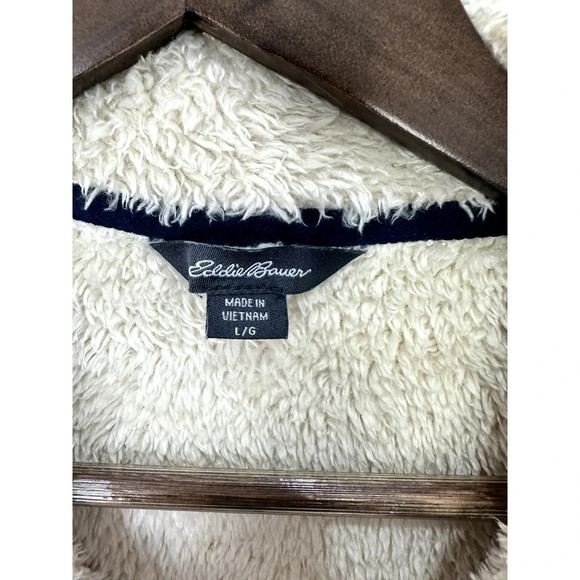 Eddie Bauer sherpa fleece pullover sweatshirt women Large ivory snap collar cozy - Picture 2 of 9